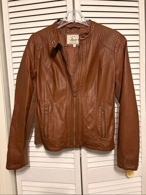 Bass Brown Faux Leather Moto Jacket Size L
